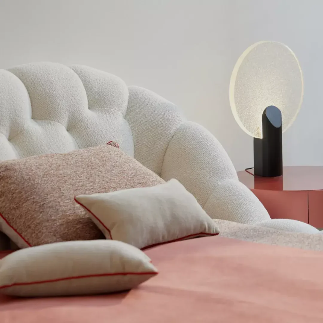 Lit  en Tissu Bouclé  avec Tête de  Capitonnée Premium