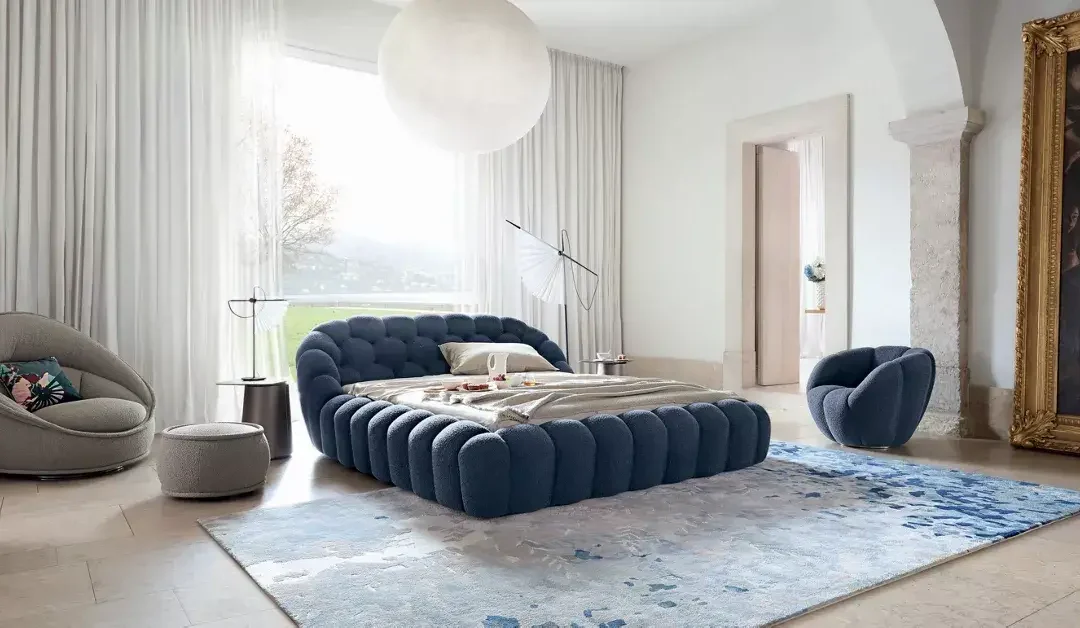 Lit  en Tissu Bouclé  avec Tête de  Capitonnée Premium