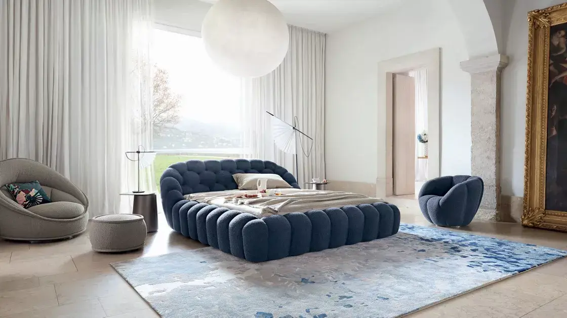 Lit  en Tissu Bouclé  avec Tête de  Capitonnée Premium