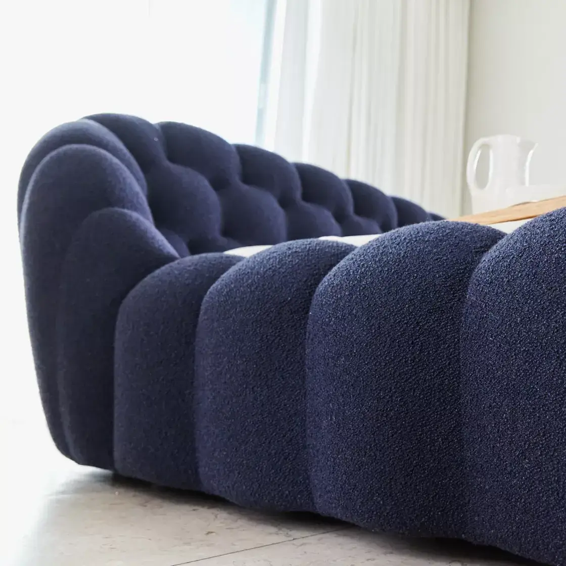 Lit  en Tissu Bouclé  avec Tête de  Capitonnée Premium