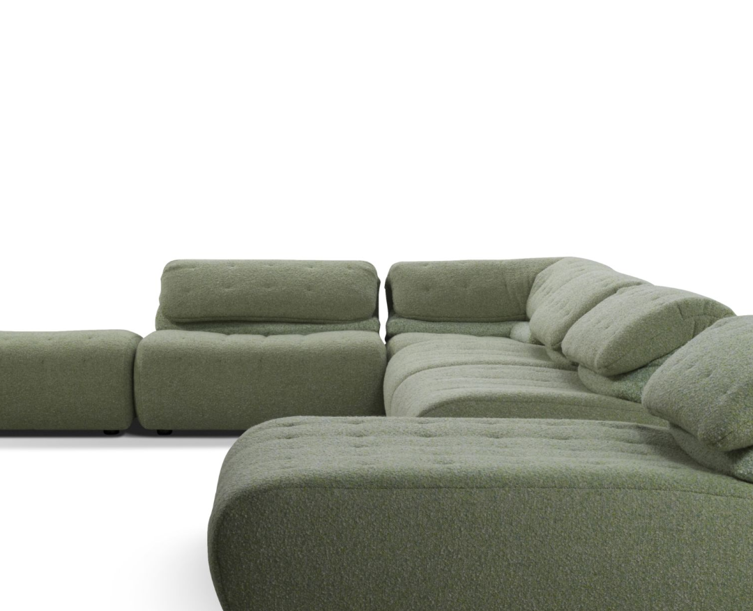10'' Canapé d’angle modulable en tissu bouclé vert sauge – Luxe contemporain et confort enveloppant