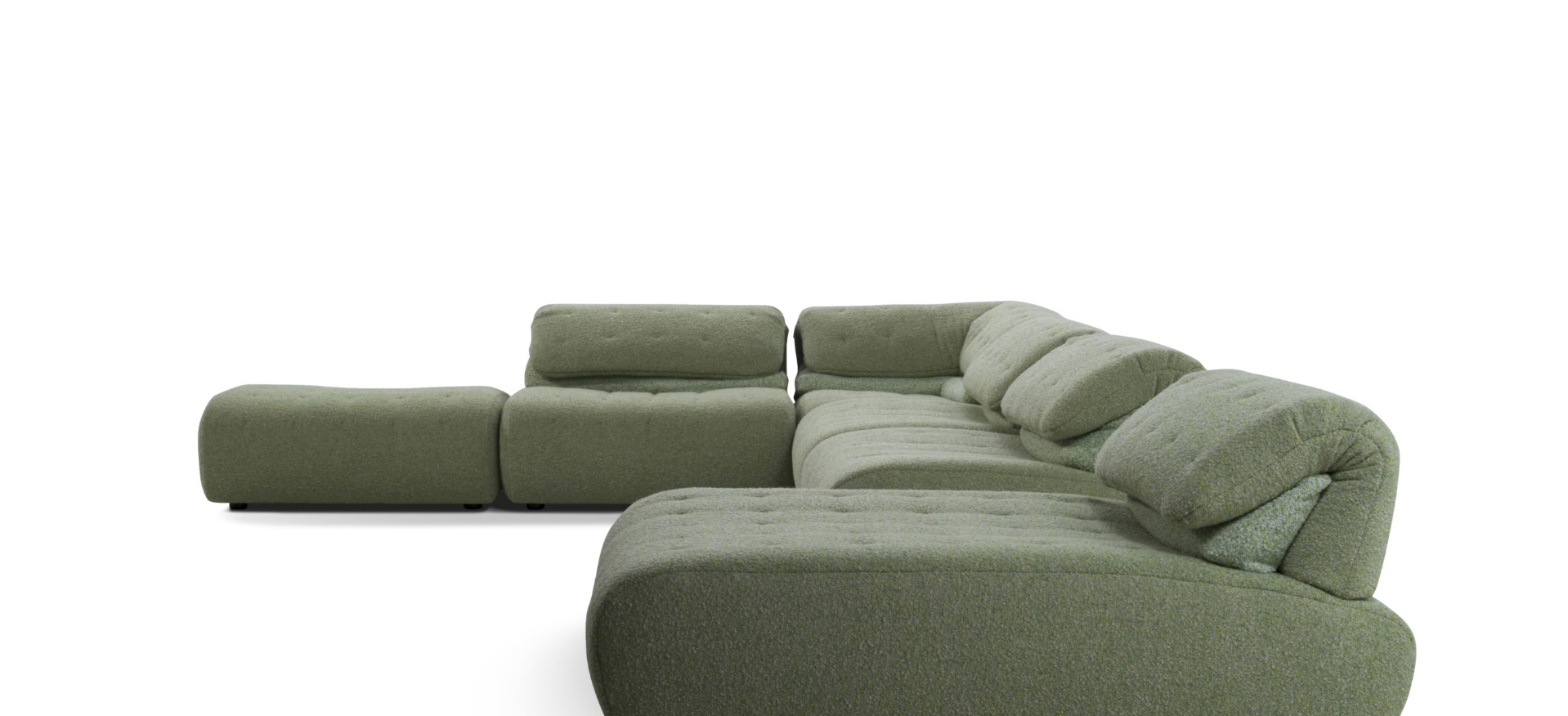10'' Canapé d’angle modulable en tissu bouclé vert sauge – Luxe contemporain et confort enveloppant