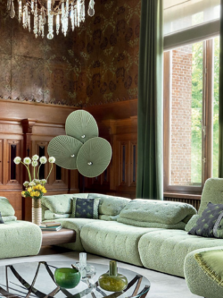10' Canapé d’angle modulable en tissu bouclé vert sauge – Luxe contemporain et confort enveloppant