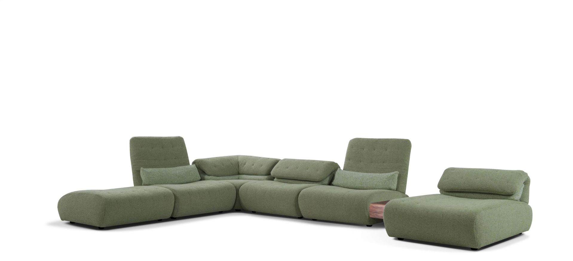 10''' Canapé d’angle modulable en tissu bouclé vert sauge – Luxe contemporain et confort enveloppant
