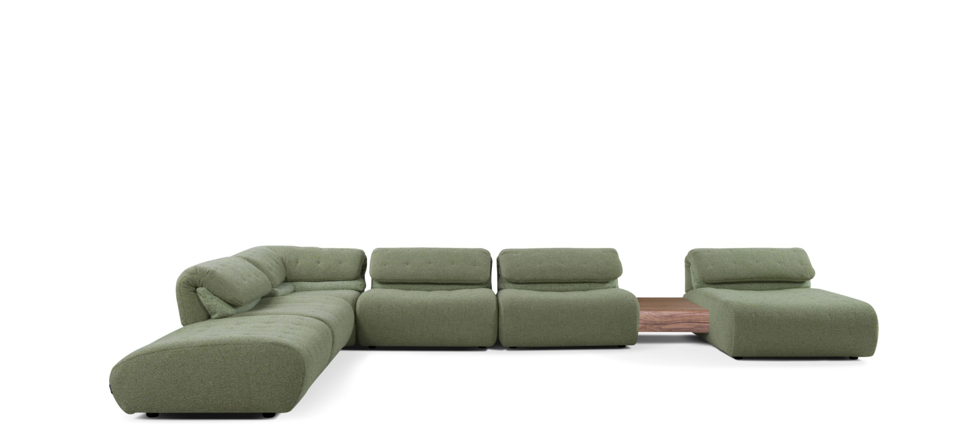 10'''''' Canapé d’angle modulable en tissu bouclé vert sauge – Luxe contemporain et confort enveloppant