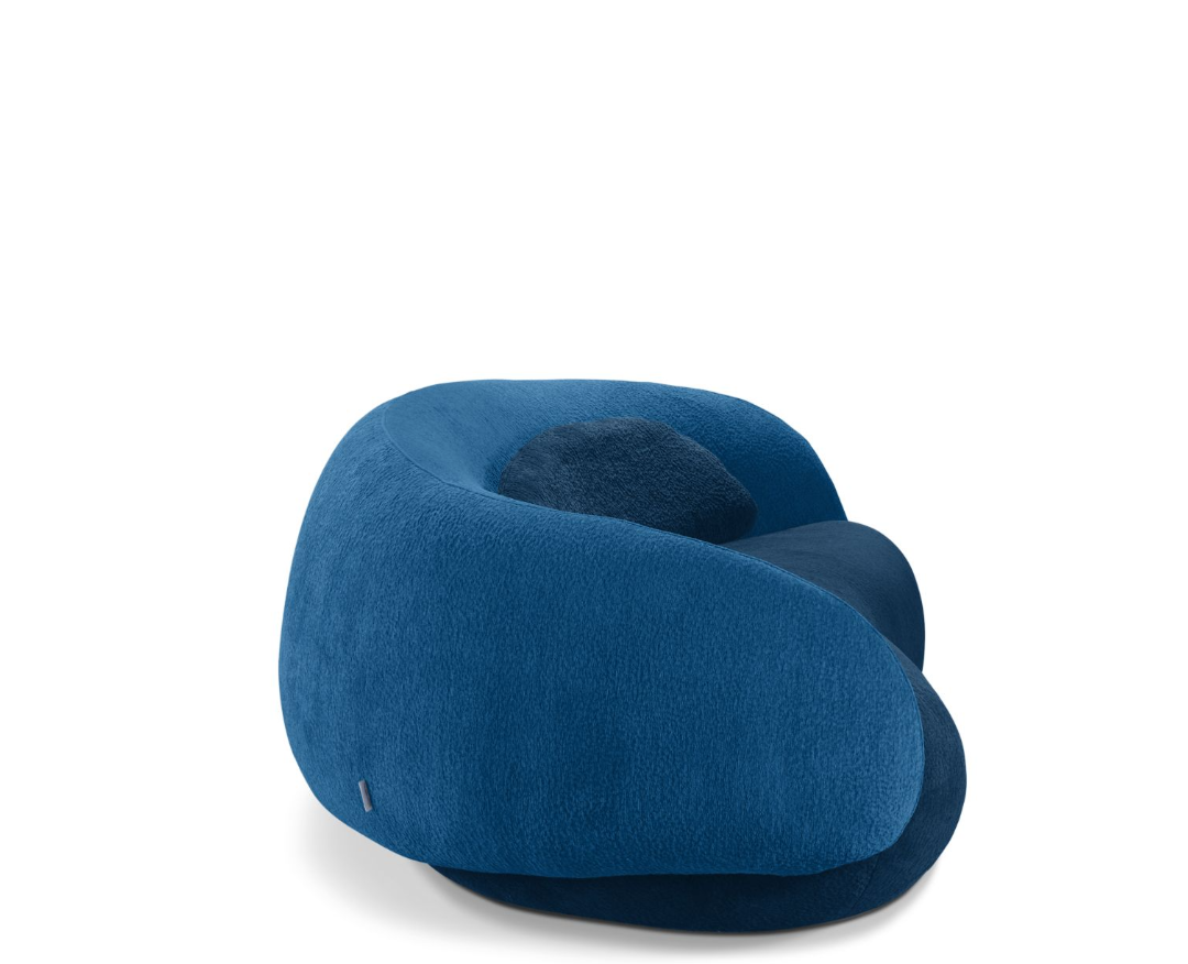 Canapé design incurvé en velours bleu royal – Élégance sculpturale et confort d’exception