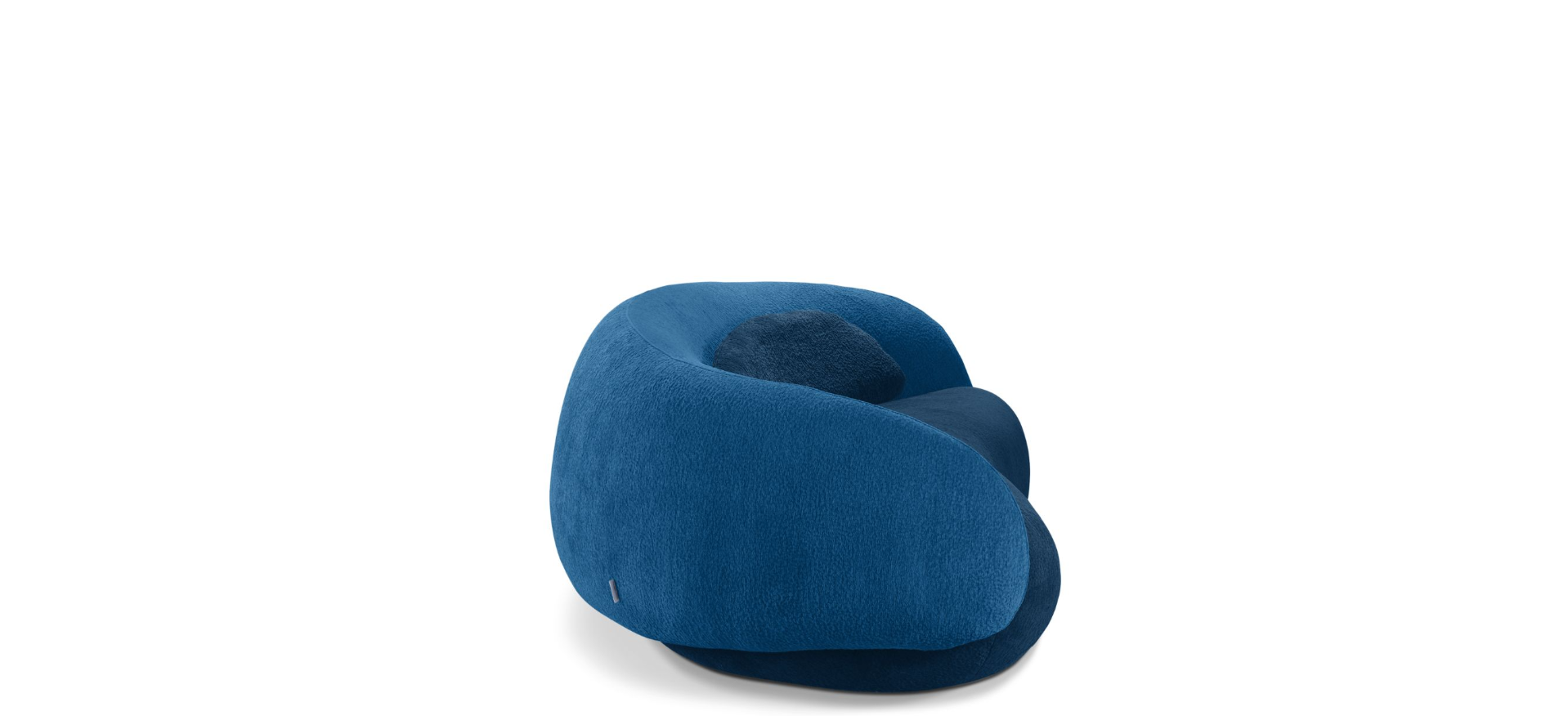 Canapé design incurvé en velours bleu royal – Élégance sculpturale et confort d’exception