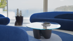 11'''' Canapé design incurvé en velours bleu royal – Élégance sculpturale et confort d’exception