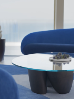 11'''' Canapé design incurvé en velours bleu royal – Élégance sculpturale et confort d’exception