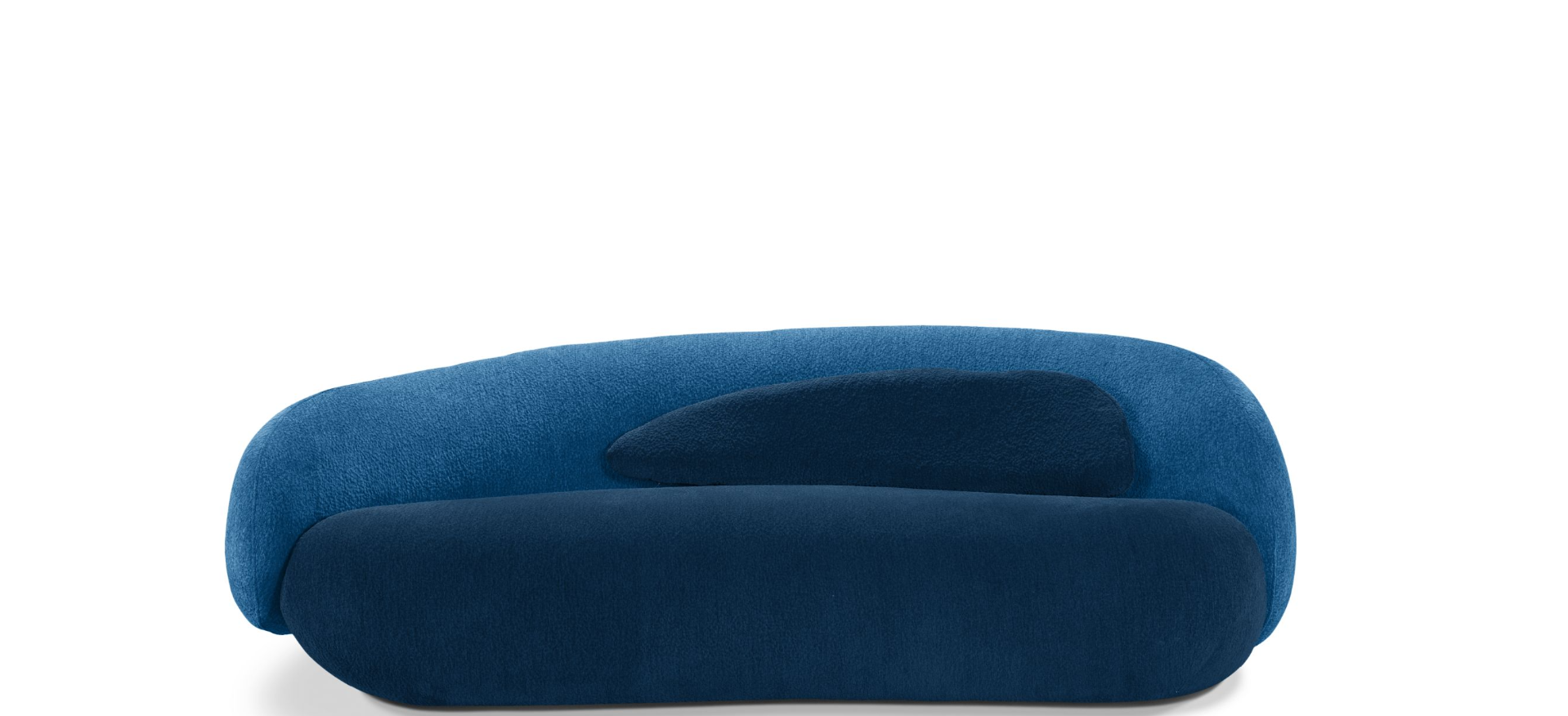 Canapé design incurvé en velours bleu royal – Élégance sculpturale et confort d’exception