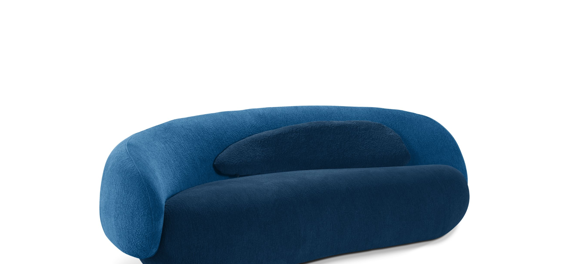 Canapé design incurvé en velours bleu royal – Élégance sculpturale et confort d’exception