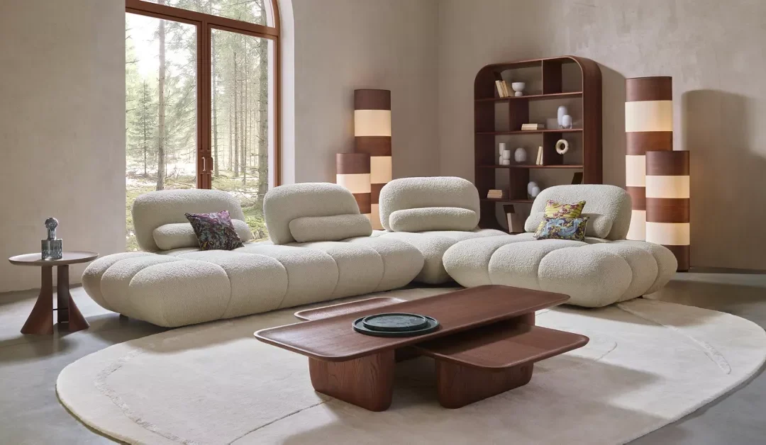 4'' Canapé modulaire design en tissu bouclé – Élégance organique et confort absolu