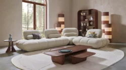 Canapé modulaire design en tissu bouclé – Élégance organique et confort absolu