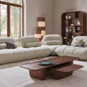 Canapé modulaire design en tissu bouclé – Élégance organique et confort absolu