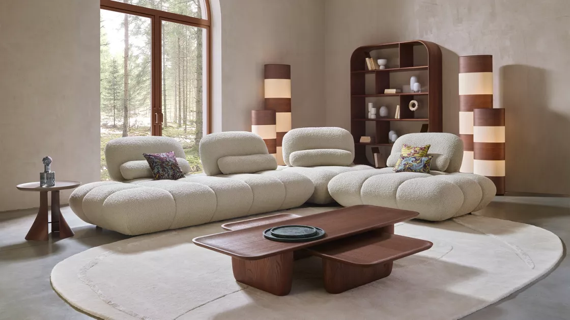 4'' Canapé modulaire design en tissu bouclé – Élégance organique et confort absolu