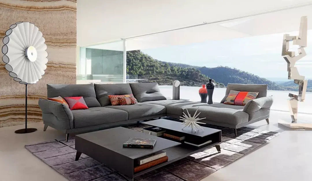 Canapé contemporain en tissu gris – Élégance et confort pour un intérieur moderne