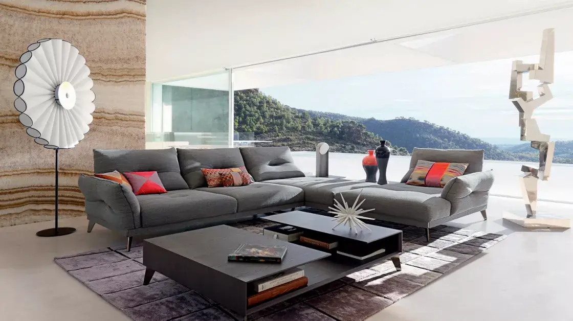 Canapé contemporain en tissu gris – Élégance et confort pour un intérieur moderne