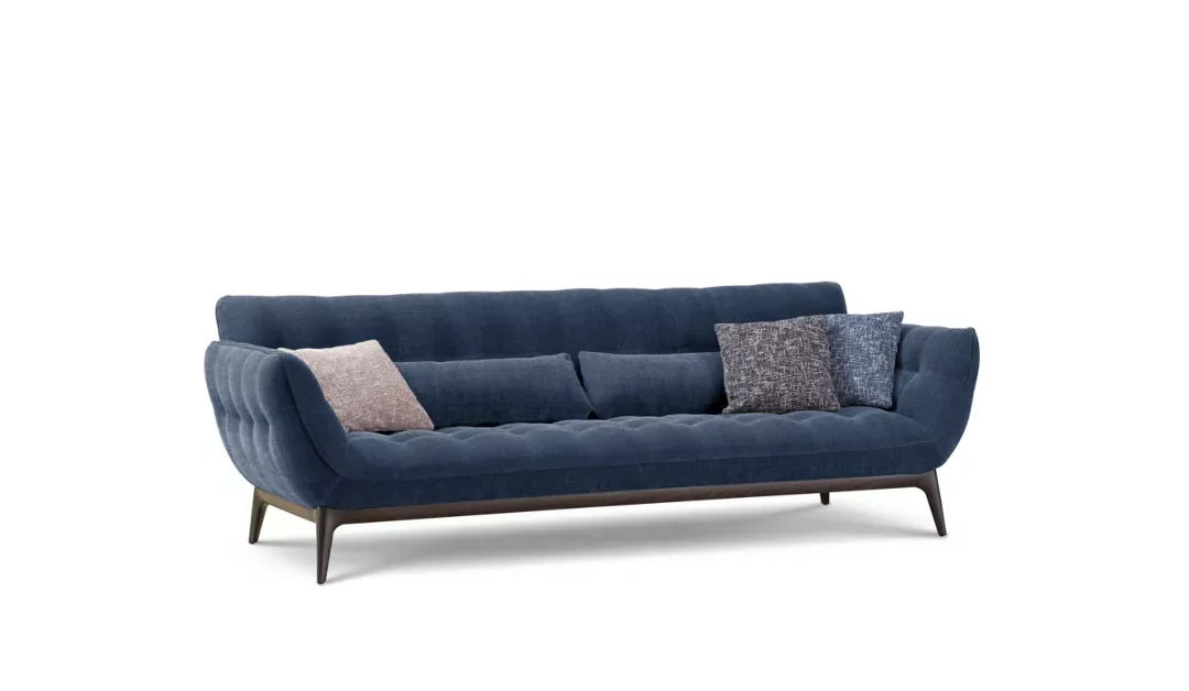 Canapé de luxe en velours bleu – Élégance contemporaine et confort raffiné