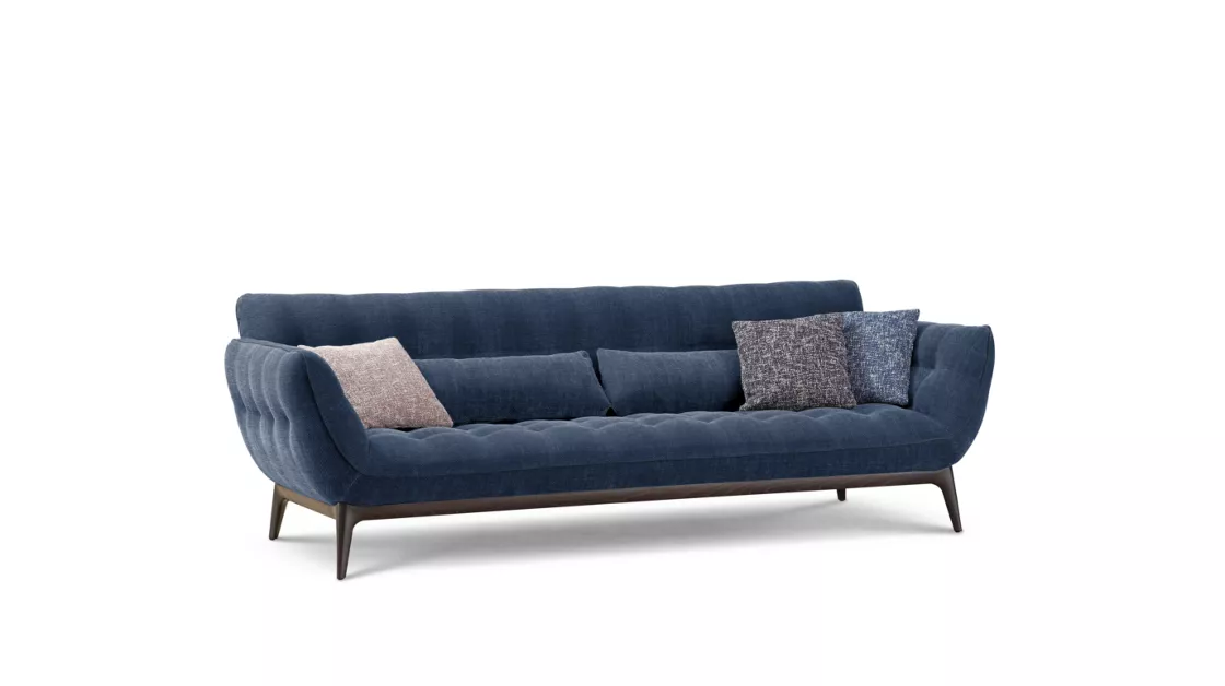 Canapé de luxe en velours bleu – Élégance contemporaine et confort raffiné