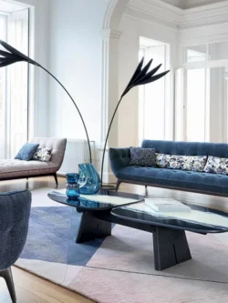 Canapé de luxe en velours bleu – Élégance contemporaine et confort raffiné