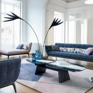 Canapé de luxe en velours bleu – Élégance contemporaine et confort raffiné