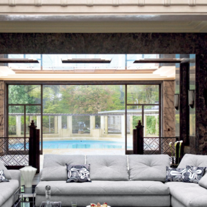 Canapé d’angle panoramique gris – Confort premium et design contemporain