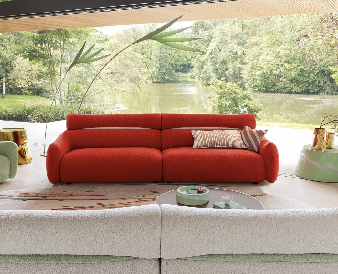 8'''' Canapé contemporain en tissu bouclé blanc – Design organique et confort haut de gamme