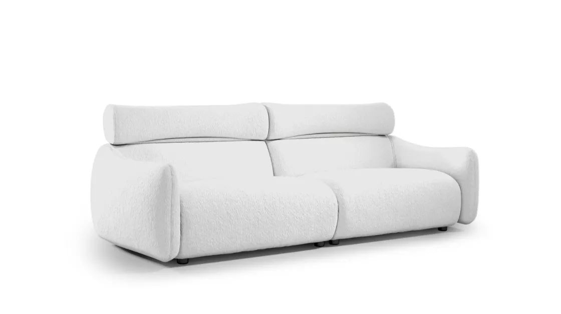 8 Canapé contemporain en tissu bouclé blanc – Design organique et confort haut de gamme