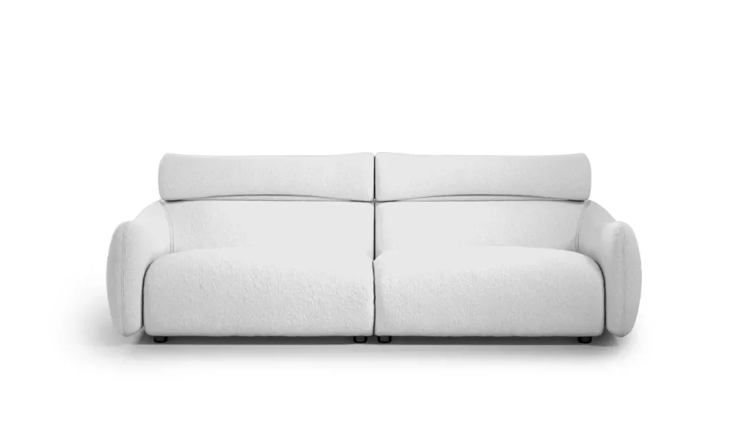 8' Canapé contemporain en tissu bouclé blanc – Design organique et confort haut de gamme
