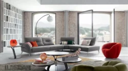 Canapé contemporain en tissu gris – Élégance et confort pour un intérieur moderne